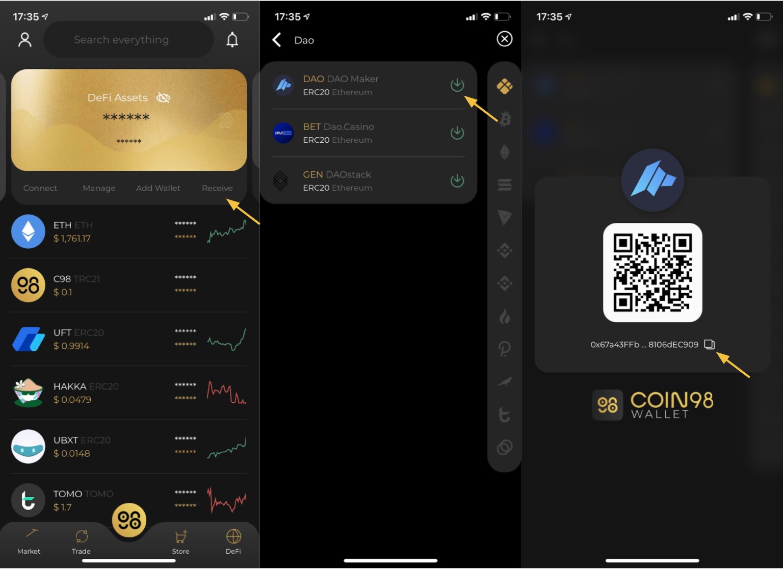 Cách nhận coin token trên coin98 wallet