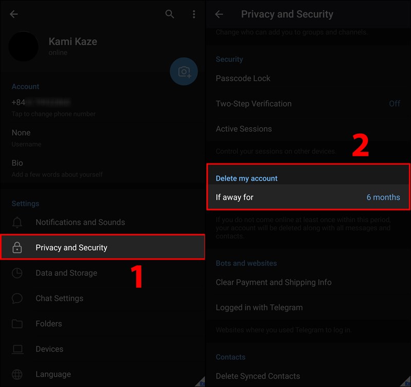 Cách xóa tài khoản Telegram