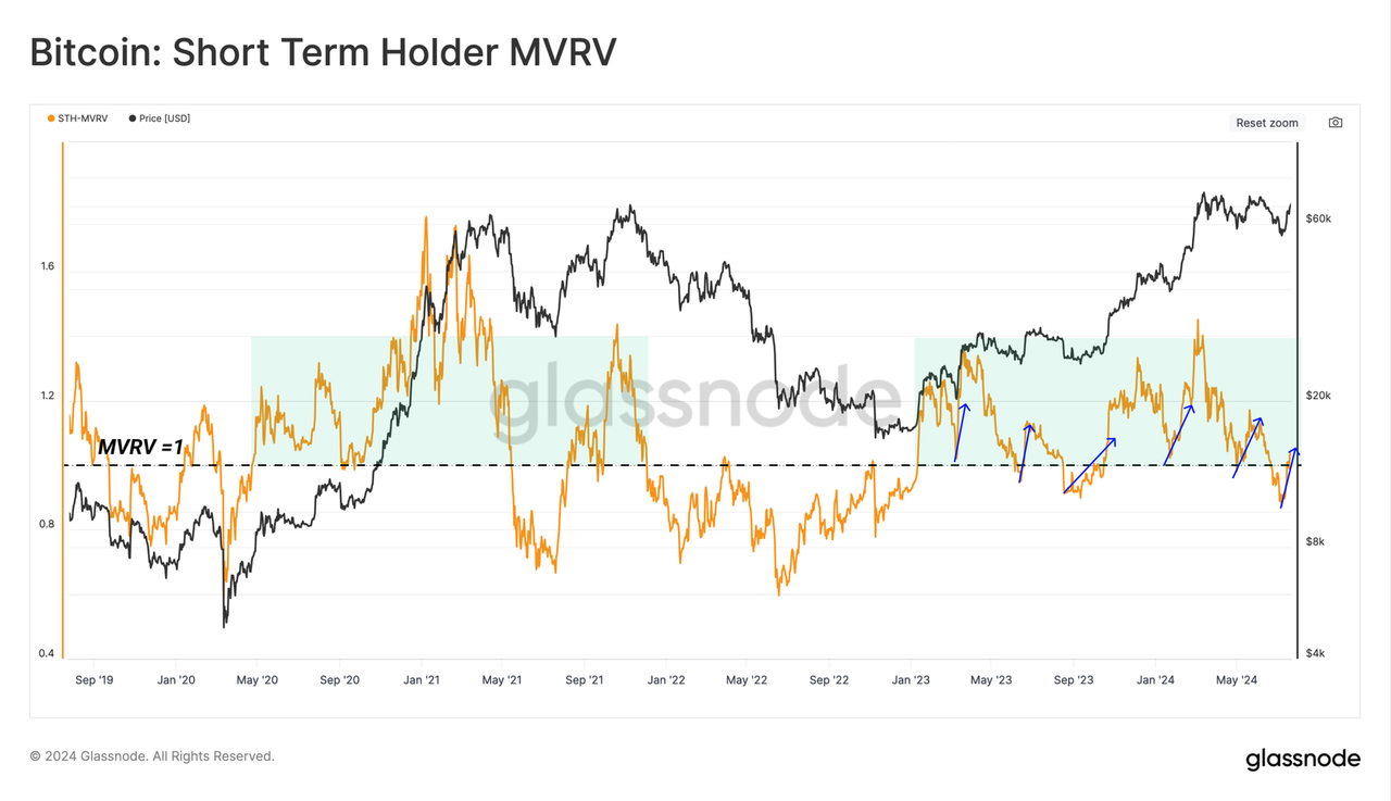 Bitcoin: Người nắm giữ ngắn hạn MVRV. Nguồn: Glassnode