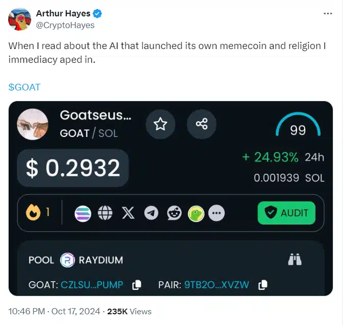 Arthur Hayes Returns ⁢to Meme Coins: One Token Soars ‍by 270% in a Week!