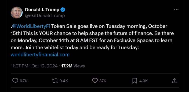 Dự án DeFi của Trump ⁣sẽ biến đổi tài chính với token WLFI