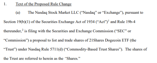 Nasdaq files to list 21Shares‌ Dogecoin ETF