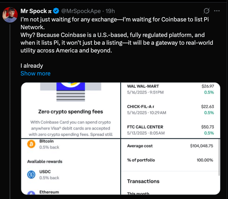Có thể ‌một niêm yết trên Coinbase ‌xác ⁤thực Pi Network nhiều hơn cả ‍Binance?